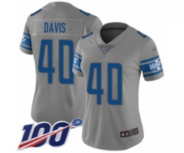 Women's Detroit Lions #40 Jarrad Davis Limited Gray Inverted Legend 100th Season Football Jersey