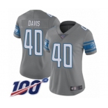 Women's Detroit Lions #40 Jarrad Davis Limited Steel Rush Vapor Untouchable 100th Season Football Jersey