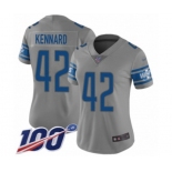 Women's Detroit Lions #42 Devon Kennard Limited Gray Inverted Legend 100th Season Football Jersey