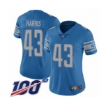 Women's Detroit Lions #43 Will Harris Blue Team Color Vapor Untouchable Limited Player 100th Season Football Jersey