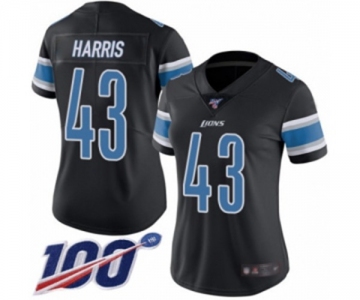 Women's Detroit Lions #43 Will Harris Limited Black Rush Vapor Untouchable 100th Season Football Jersey