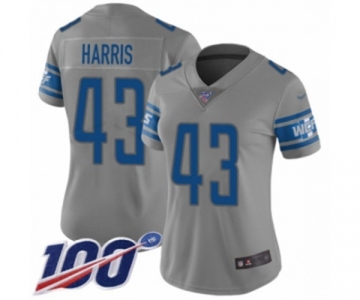 Women's Detroit Lions #43 Will Harris Limited Gray Inverted Legend 100th Season Football Jersey