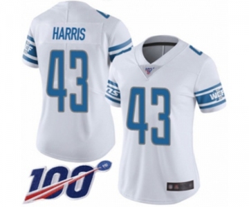 Women's Detroit Lions #43 Will Harris White Vapor Untouchable Limited Player 100th Season Football Jersey