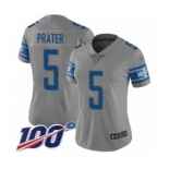 Women's Detroit Lions #5 Matt Prater Limited Gray Inverted Legend 100th Season Football Jersey