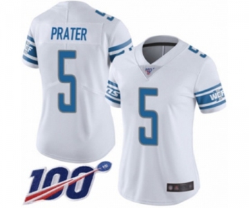 Women's Detroit Lions #5 Matt Prater White Vapor Untouchable Limited Player 100th Season Football Jersey