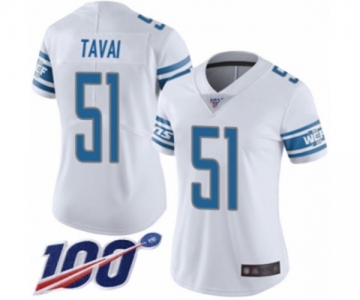 Women's Detroit Lions #51 Jahlani Tavai White Vapor Untouchable Limited Player 100th Season Football Jersey