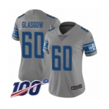 Women's Detroit Lions #60 Graham Glasgow Limited Gray Inverted Legend 100th Season Football Jersey