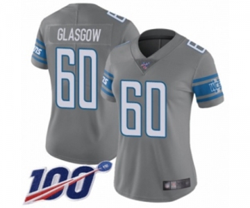 Women's Detroit Lions #60 Graham Glasgow Limited Steel Rush Vapor Untouchable 100th Season Football Jersey