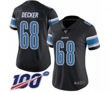 Women's Detroit Lions #68 Taylor Decker Limited Black Rush Vapor Untouchable 100th Season Football Jersey