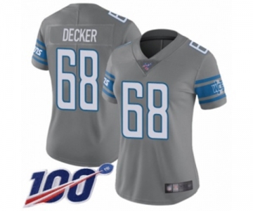 Women's Detroit Lions #68 Taylor Decker Limited Steel Rush Vapor Untouchable 100th Season Football Jersey