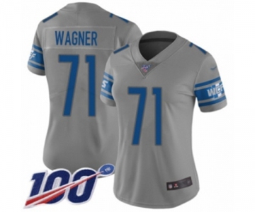 Women's Detroit Lions #71 Ricky Wagner Limited Gray Inverted Legend 100th Season Football Jersey