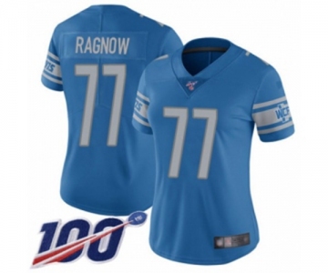 Women's Detroit Lions #77 Frank Ragnow Blue Team Color Vapor Untouchable Limited Player 100th Season Football Jersey