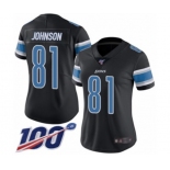 Women's Detroit Lions #81 Calvin Johnson Limited Black Rush Vapor Untouchable 100th Season Football Jersey