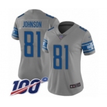 Women's Detroit Lions #81 Calvin Johnson Limited Gray Inverted Legend 100th Season Football Jersey