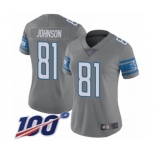 Women's Detroit Lions #81 Calvin Johnson Limited Steel Rush Vapor Untouchable 100th Season Football Jersey