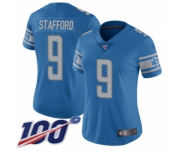 Women's Detroit Lions #9 Matthew Stafford Blue Team Color Vapor Untouchable Limited Player 100th Season Football Jersey