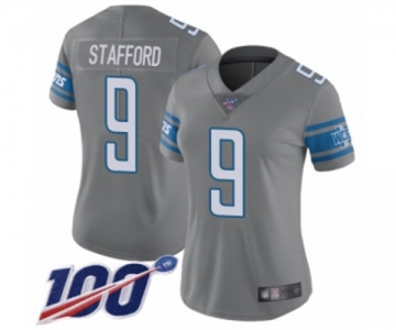Women's Detroit Lions #9 Matthew Stafford Limited Steel Rush Vapor Untouchable 100th Season Football Jersey