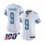 Women's Detroit Lions #9 Matthew Stafford White Vapor Untouchable Limited Player 100th Season Football Jersey