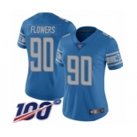 Women's Detroit Lions #90 Trey Flowers Blue Team Color Vapor Untouchable Limited Player 100th Season Football Jersey