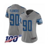 Women's Detroit Lions #90 Trey Flowers Limited Gray Inverted Legend 100th Season Football Jersey