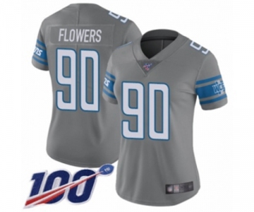 Women's Detroit Lions #90 Trey Flowers Limited Steel Rush Vapor Untouchable 100th Season Football Jersey