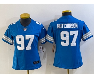 Women's Detroit Lions #97 Aidan Hutchinson Limited Blue 2024 FUSE Vapor Jersey