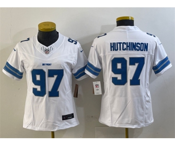 Women's Detroit Lions #97 Aidan Hutchinson White 2024 F.U.S.E. Vapor Limited Football Stitched Jersey