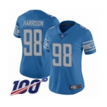 Women's Detroit Lions #98 Damon Harrison Blue Team Color Vapor Untouchable Limited Player 100th Season Football Jersey