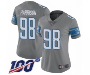 Women's Detroit Lions #98 Damon Harrison Limited Steel Rush Vapor Untouchable 100th Season Football Jersey