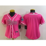 Women's Detroit Lions Blank Pink With Patch Cool Base Stitched Baseball Jersey