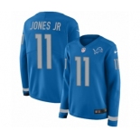 Women's Nike Detroit Lions #11 Marvin Jones Jr Limited Blue Therma Long Sleeve NFL Jersey