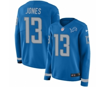 Women's Nike Detroit Lions #13 T.J. Jones Limited Blue Therma Long Sleeve NFL Jersey