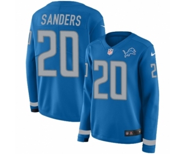 Women's Nike Detroit Lions #20 Barry Sanders Limited Blue Therma Long Sleeve NFL Jersey