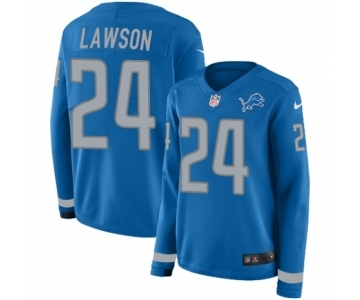 Women's Nike Detroit Lions #24 Nevin Lawson Limited Blue Therma Long Sleeve NFL Jersey