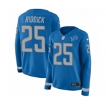 Women's Nike Detroit Lions #25 Theo Riddick Limited Blue Therma Long Sleeve NFL Jersey