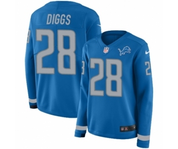 Women's Nike Detroit Lions #28 Quandre Diggs Limited Blue Therma Long Sleeve NFL Jersey