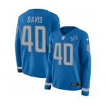 Women's Nike Detroit Lions #40 Jarrad Davis Limited Blue Therma Long Sleeve NFL Jersey