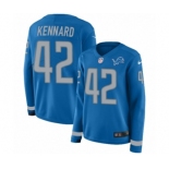 Women's Nike Detroit Lions #42 Devon Kennard Limited Blue Therma Long Sleeve NFL Jersey