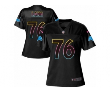 Women's Nike Detroit Lions #76 T.J. Lang Game Black Fashion NFL Jersey