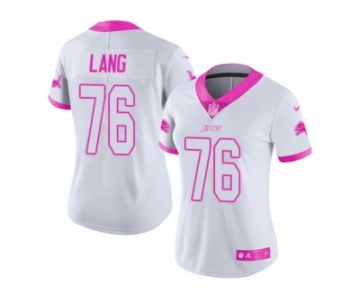 Women's Nike Detroit Lions #76 T.J. Lang Limited White Pink Rush Fashion NFL Jersey