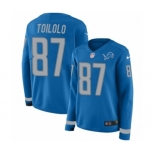 Women's Nike Detroit Lions #87 Levine Toilolo Limited Blue Therma Long Sleeve NFL Jersey