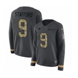 Women's Nike Detroit Lions #9 Matthew Stafford Limited Black Salute to Service Therma Long Sleeve NFL Jersey