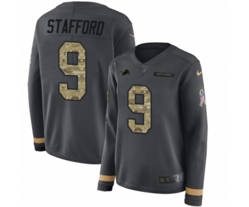 Women's Nike Detroit Lions #9 Matthew Stafford Limited Black Salute to Service Therma Long Sleeve NFL Jersey