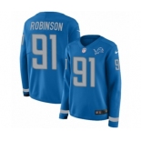 Women's Nike Detroit Lions #91 A'Shawn Robinson Limited Blue Therma Long Sleeve NFL Jersey