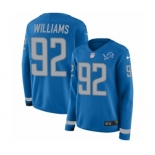 Women's Nike Detroit Lions #92 Sylvester Williams Limited Blue Therma Long Sleeve NFL Jersey