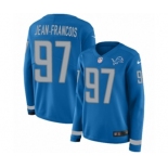 Women's Nike Detroit Lions #97 Ricky Jean Francois Limited Blue Therma Long Sleeve NFL Jersey