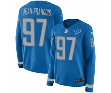 Women's Nike Detroit Lions #97 Ricky Jean Francois Limited Blue Therma Long Sleeve NFL Jersey