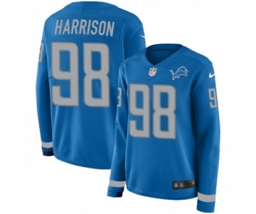 Women's Nike Detroit Lions #98 Damon Harrison Limited Blue Therma Long Sleeve NFL Jersey