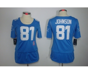 nike women nfl jerseys detroit lions #81 calvin johnson blue[breast cancer awareness]