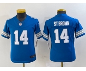 Youth Detroit Lions #14 Amon Ra St Brown Limited Blue 2024 FUSE Vapor Jersey